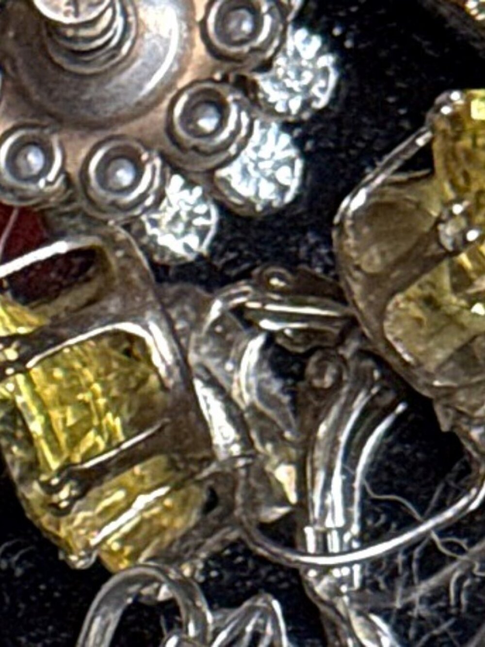 Vintage Yellow Stone Stud Earrings Large Faceted Prong Set Silver Tone